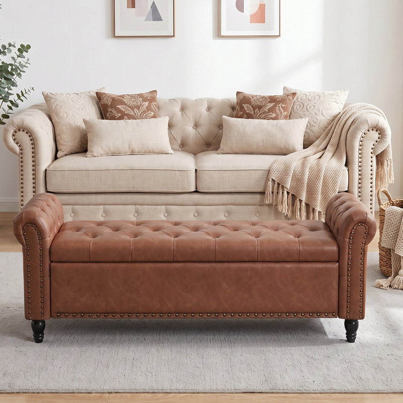 Banc de chambre à coucher avec rangement, Brun, H 22 po x l 65,4 po x P 20 po