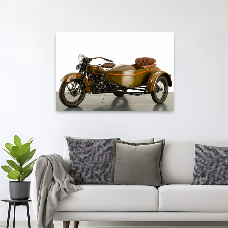«1939 Rikuo 1200Cc Moto and Sidecar Classic Abstract Landscape Nature Art mural, H 32 po x l 48 po