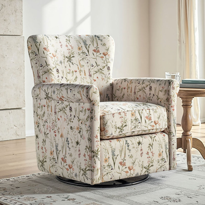 Darnelle Transitional Upholstered Swivel Rocker Armchair, Spring