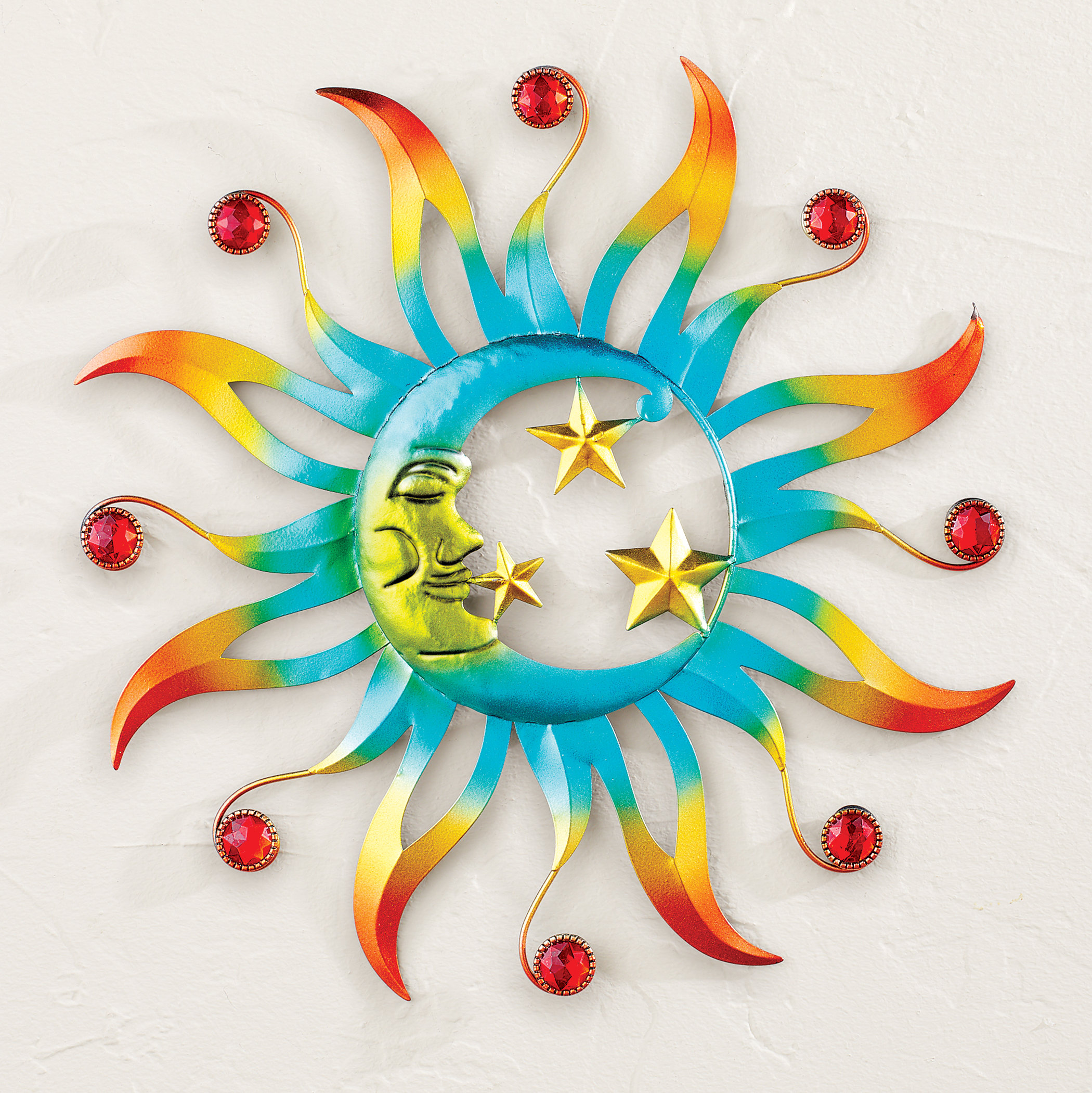 Bungalow Rose Colourful Hand-Painted Metal Sun & Moon Wall Art ...