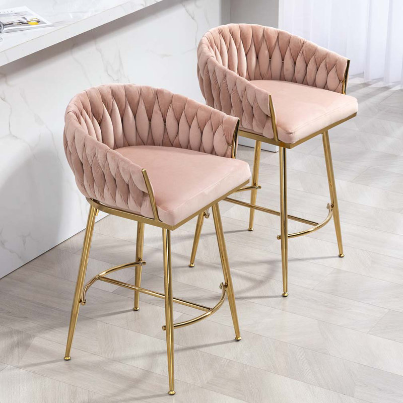 Tabourets de bar rembourrés en velours, Rose