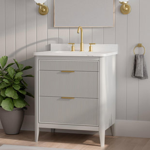 Meuble-lavabo autoportant entièrement assemblé avec 2 ensembles de poignées et plateau en marbre d'ingénierie