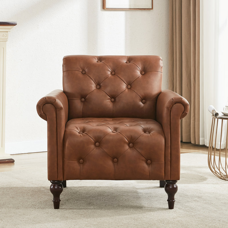 Button-Tufted Upholstered  Accent Chair  With Rolled Arm  For Living Room, Bedroom