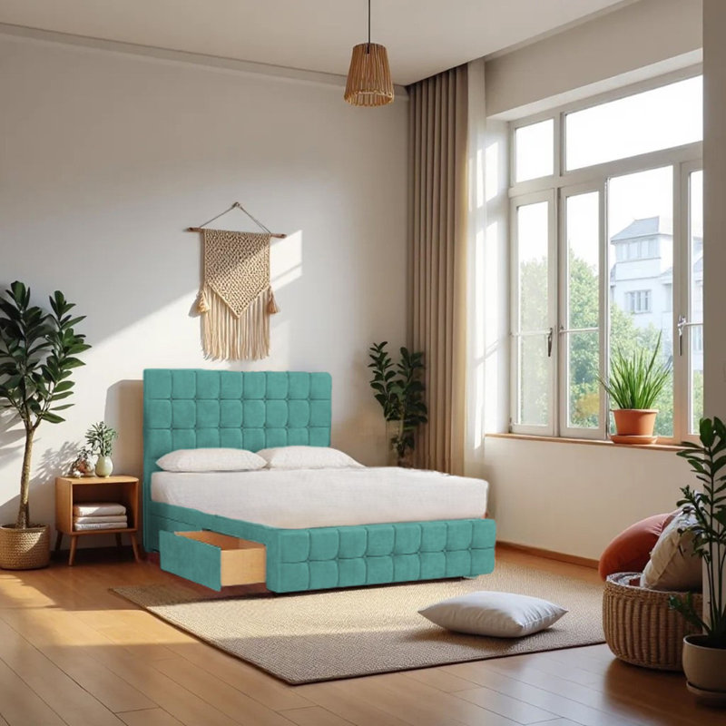 Upholstered Bed with Mattress, Kingsize (5'), Sky Blue