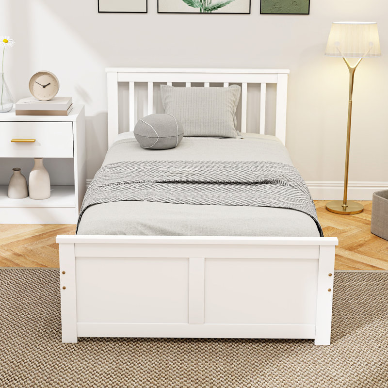 Cadre de lit simple en bois, cadre de lit plateforme en pin avec tiroirs, blanc