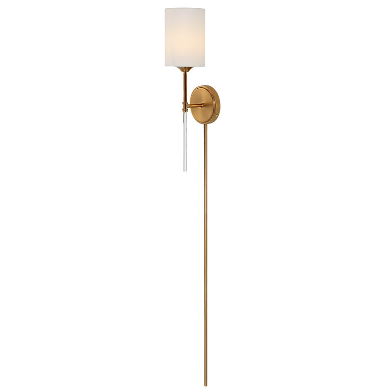 Warm Brass Plug-In Sconce with White Drum Shade