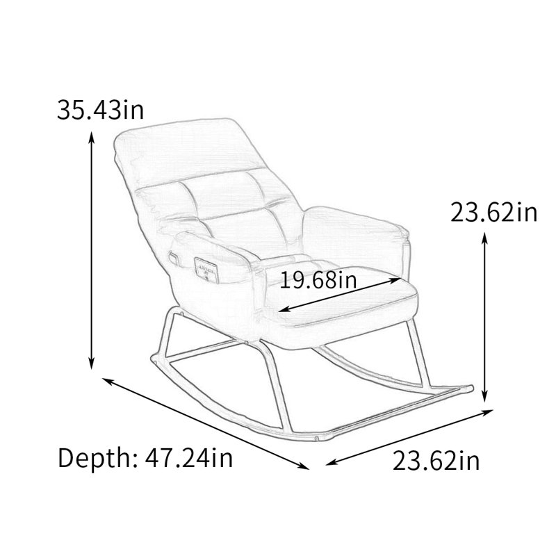 Chaise berçante à dossier réglable avec sac de rangement, Orange