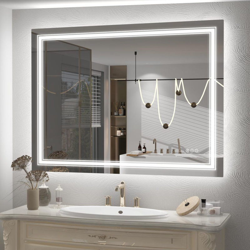 Miroir mural anti-buée, 32 po x 48 po, Blanc 1