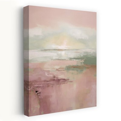 Whispers of Dawn - Contemporary Modern Farmhouse Abstract Landscape Pastel Tones Pink Green Blend Art
