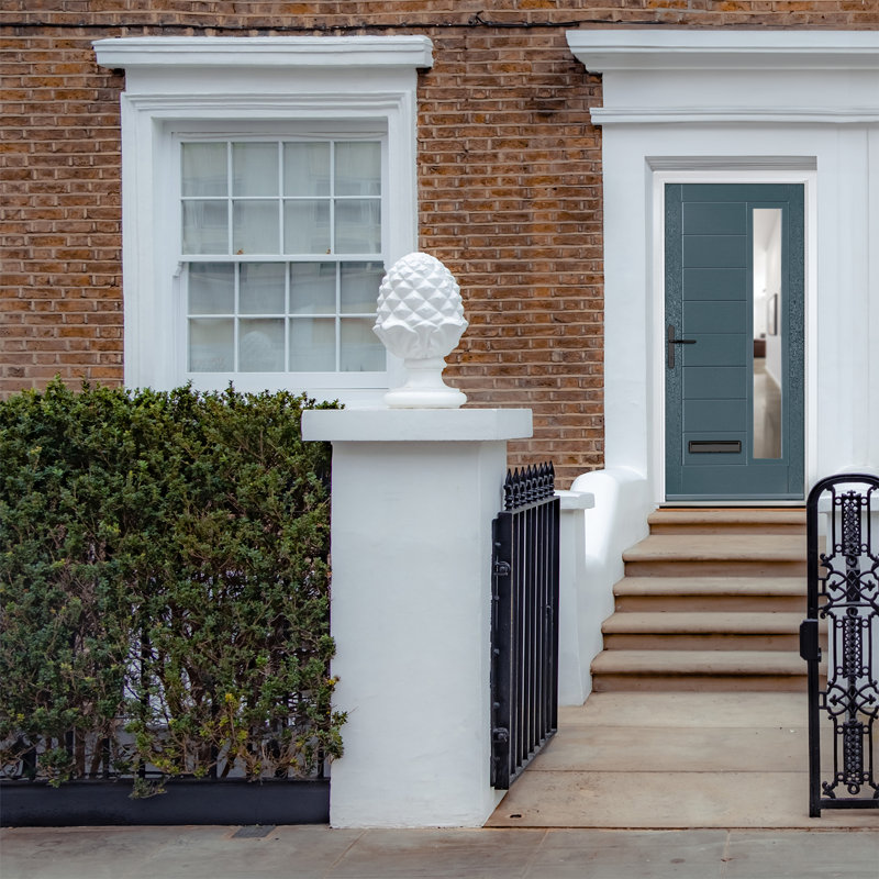 Crystal GRP Front door Monza Right Slate Grey 920mm x 2090mm Open in Right hand Clear Glass, 89mm x 209mm, Right, Slate Grey
