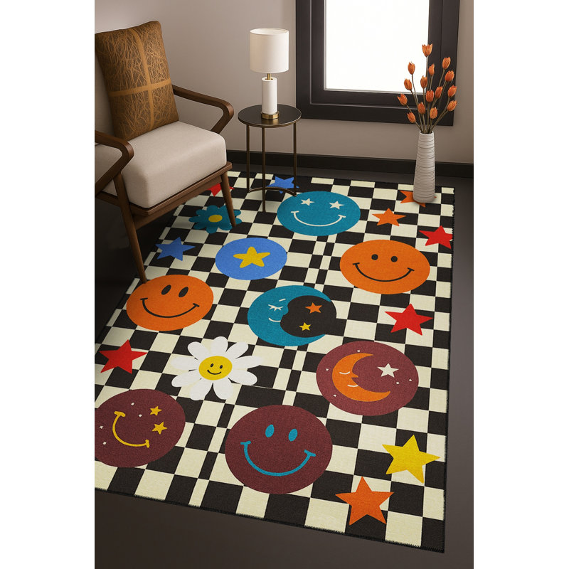 Tapis bleu tissé lavable rétro Mosso, 2' x 2'11"