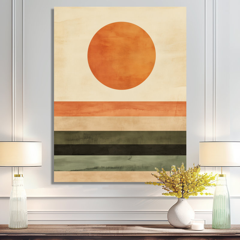 Soleil et horizon moderniste - art mural abstrait Mid-Century en métal, impression moderne éclectique, L 16 po x H 32 po