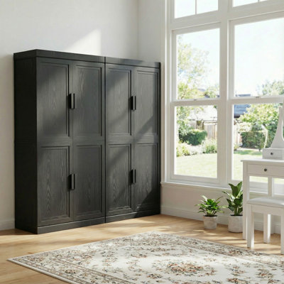 Set of 4 Wood Book Cabinet Storage Bookcase with Solid Doors Accent Storage Cabinet with Adjustable Shelves for Living Room Bedroom Kitchen Pantry Cabinet for Dining Room