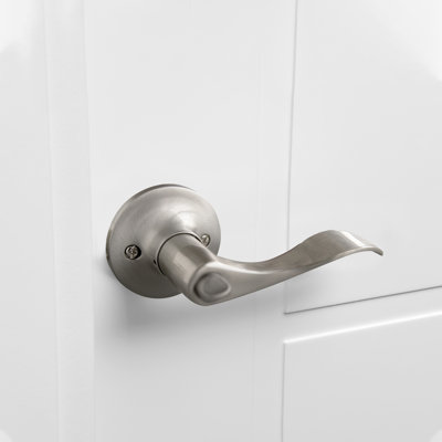 Stratford Satin Nickel Privacy Bed/Bath Door Lever with Universal 6-Way Latch