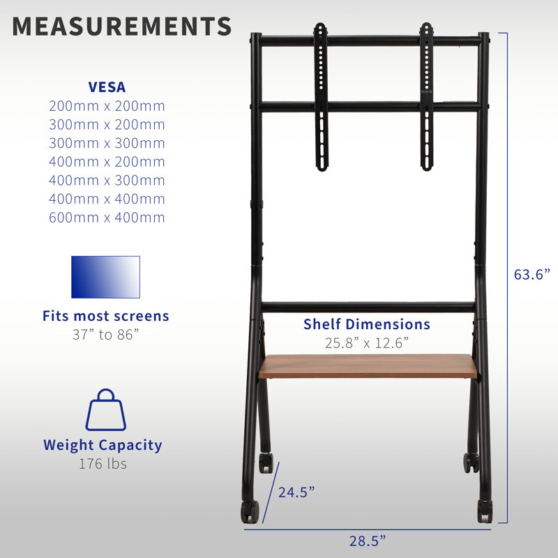 VIVO Mobile Heavy-Duty Height Adjustable Studio TV Cart, Fits 37" to 86" Screens