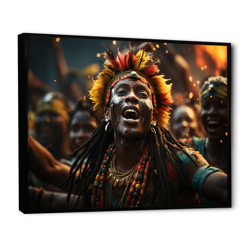 Célébration de la culture africaine II sur toile, Cadre flottant noir, H 30 po x l 40 po x P 1,5 po