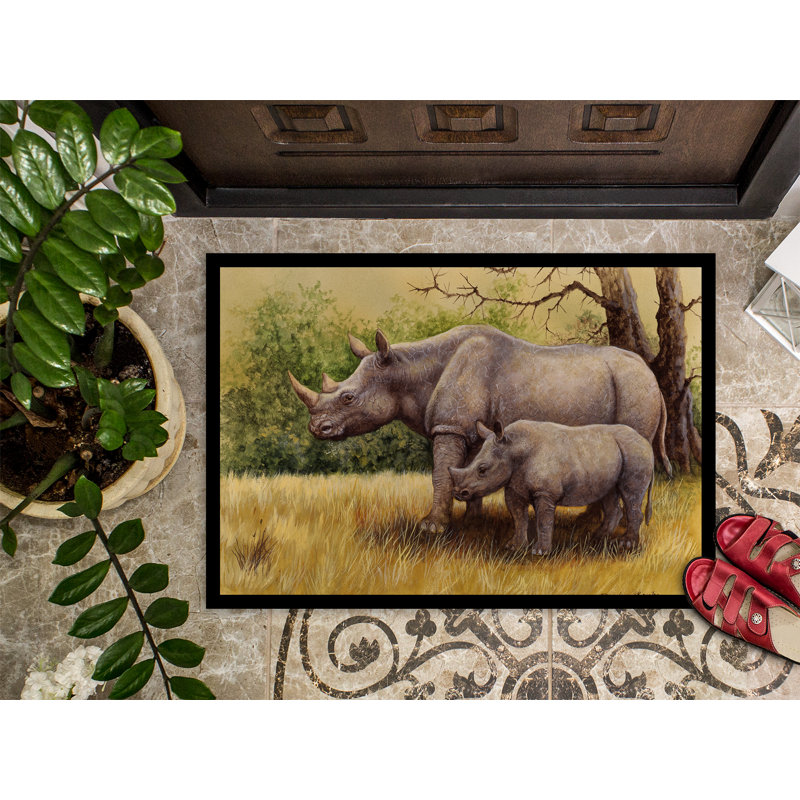 Paillasson d’extérieur antidérapant Waretown Rhinoceros, Rectangle 1 pi 6 po x 2 pi 3 po