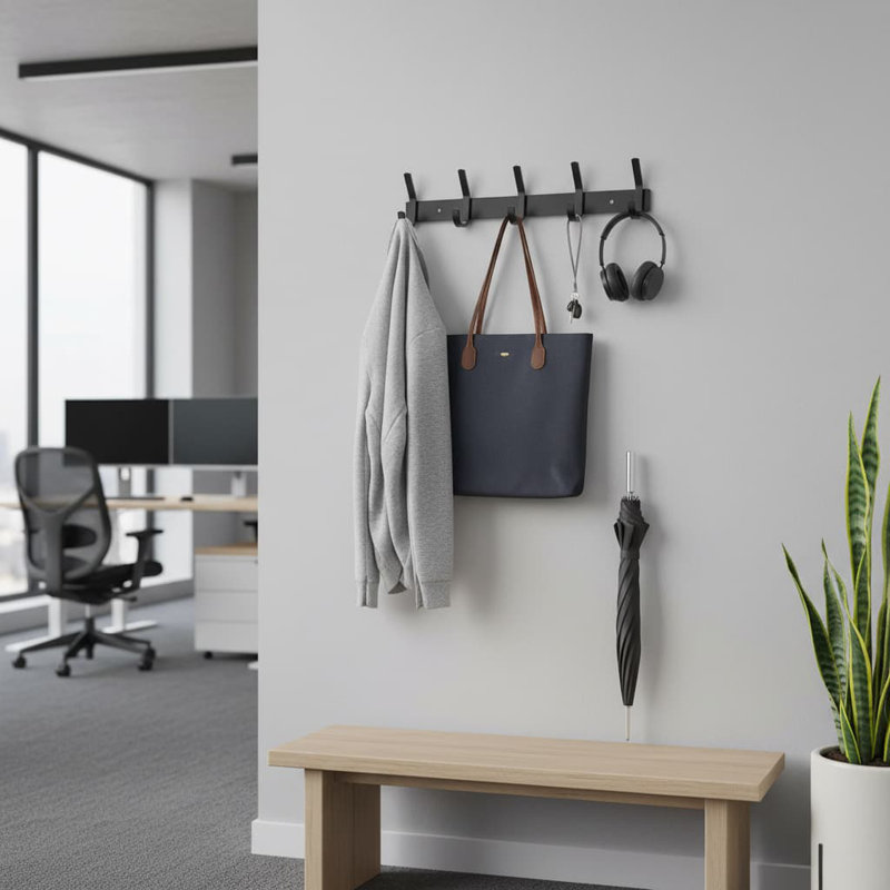 17" Brushed Gold Stainless Steel Coat Rack - 6 Double Hooks | Entryway Bathroom Home Organizer, ‎Black