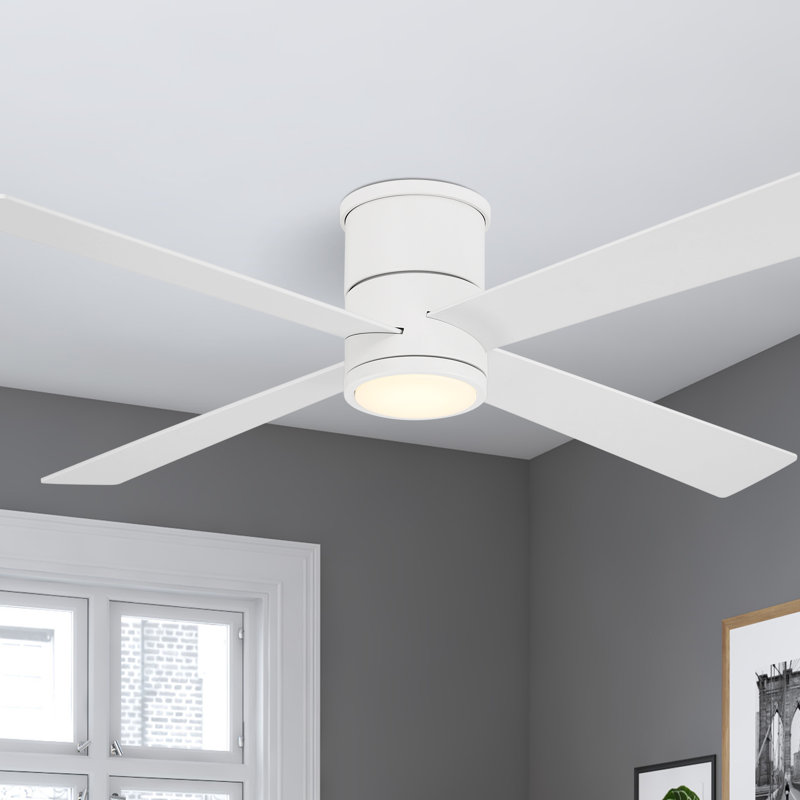 Falco 54" Led Flush Mount Ceiling Fan, White, White