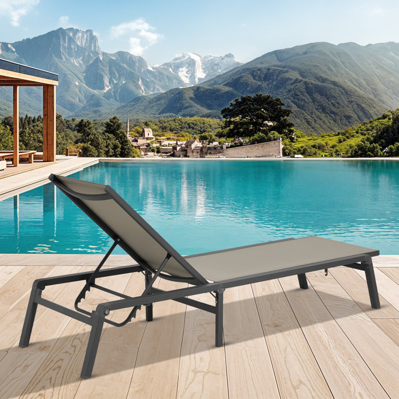Ensemble de chaise longue pliante en aluminium Wolak pour l'extérieur avec dossier adaptable (chaise simple), Kaki