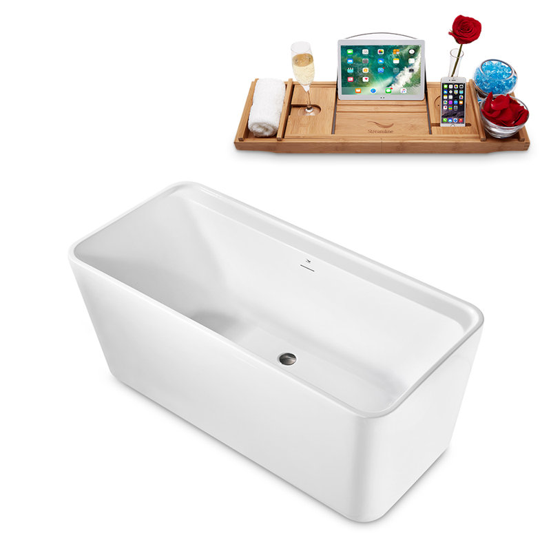 1501.1mm x 701mm Freestanding Soaking Acrylic Bathtub, Brushed Nickel