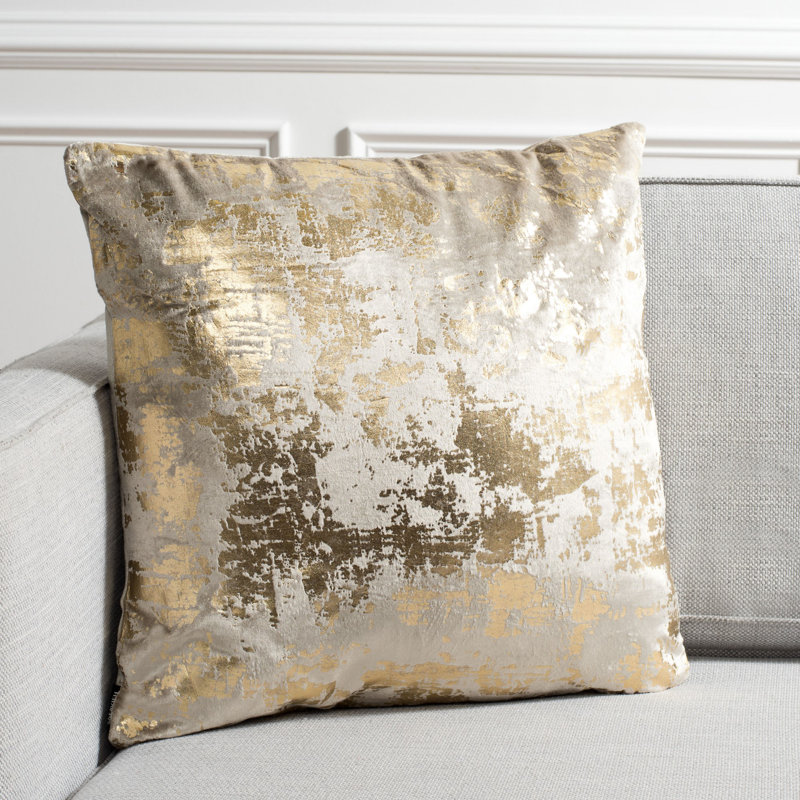 Abstract Cotton Blend Reversible Throw Pillow, 20" x 20", Beige/Gold