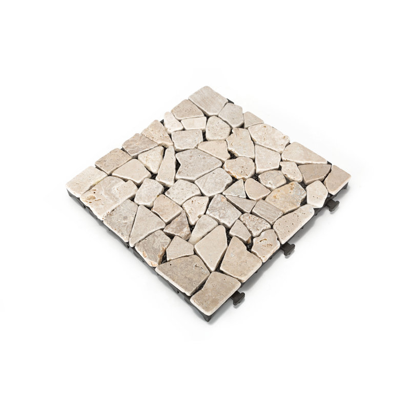 Carreau de terrasse blanc imbriqué en pierre 12 po x 12 po Courtyard