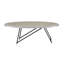Table basse ovale noire et chêne, base en métal, limite de poids de 70 lb sur plateau en bois en chêne, plateau, profondeur 23 po