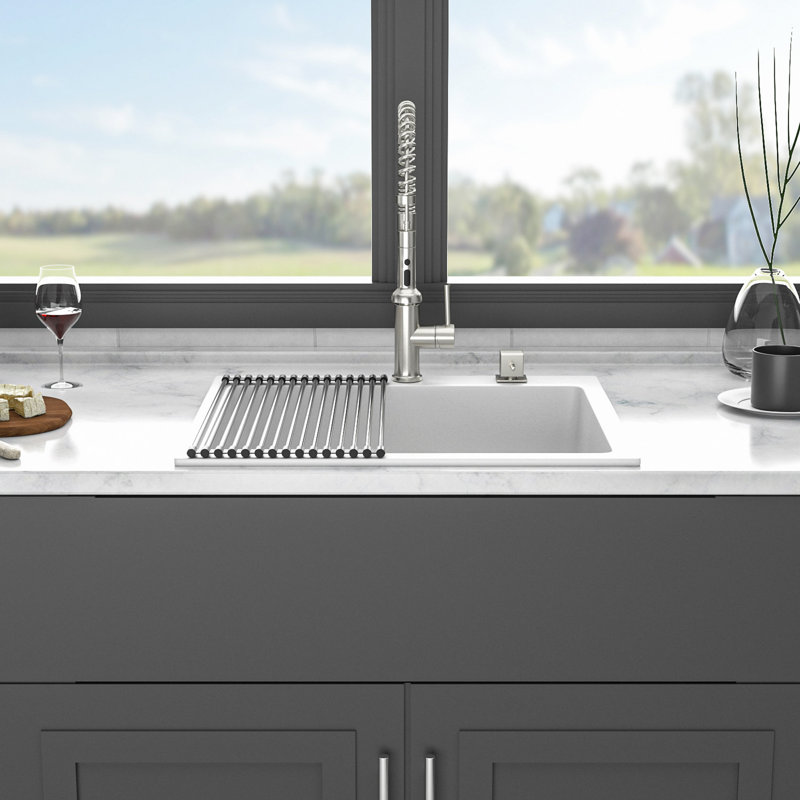 Évier de cuisine en quartz, évier de cuisine à simple cuve en granite, Blanc