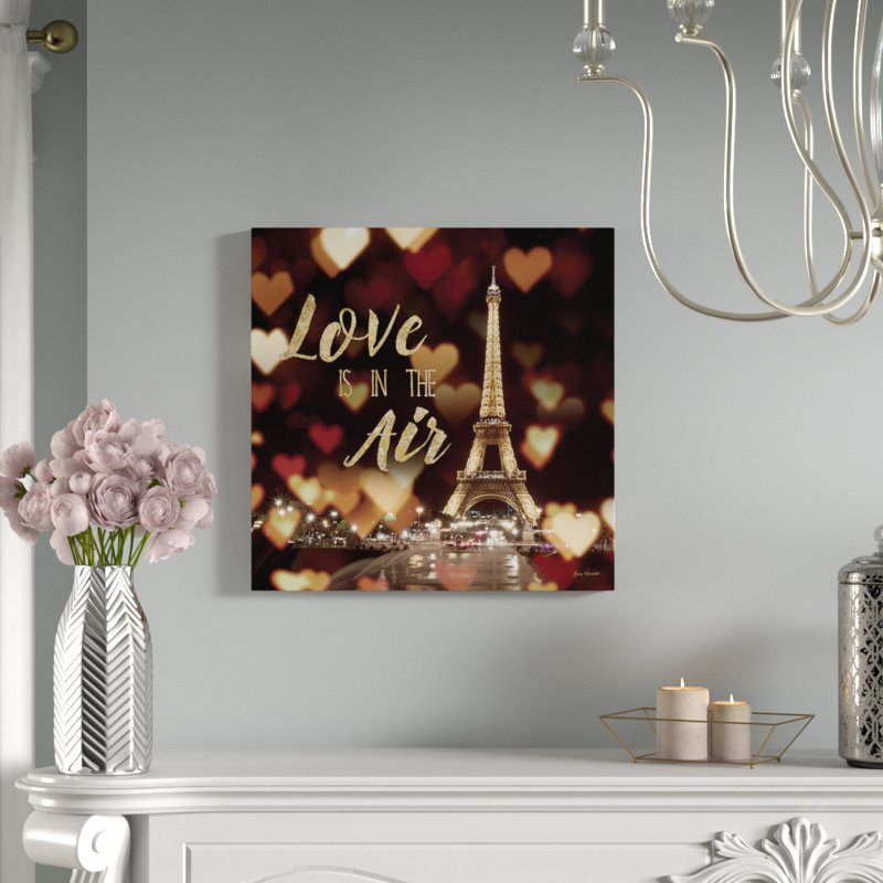 «Love Is in the Air», art textuel sur toile tendue, H 24 po x l 24 po x P 1 po, Papier beaux-arts encadré noir, Blanc