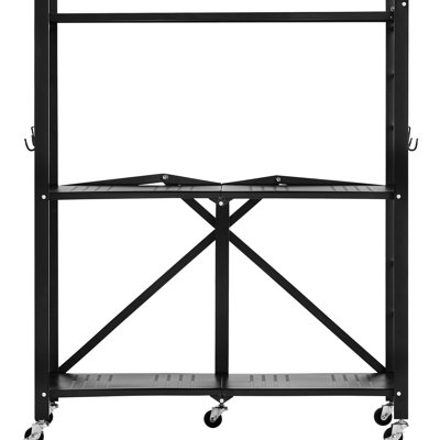 3 tablettes de rangement pliables de 36 pouces avec roulettes, assemblage facile, 5 roulettes pivotantes pour une mobilité en douceur, acier au carbone Q235a, pieds amovibles, barre transversale, petits espaces compacts