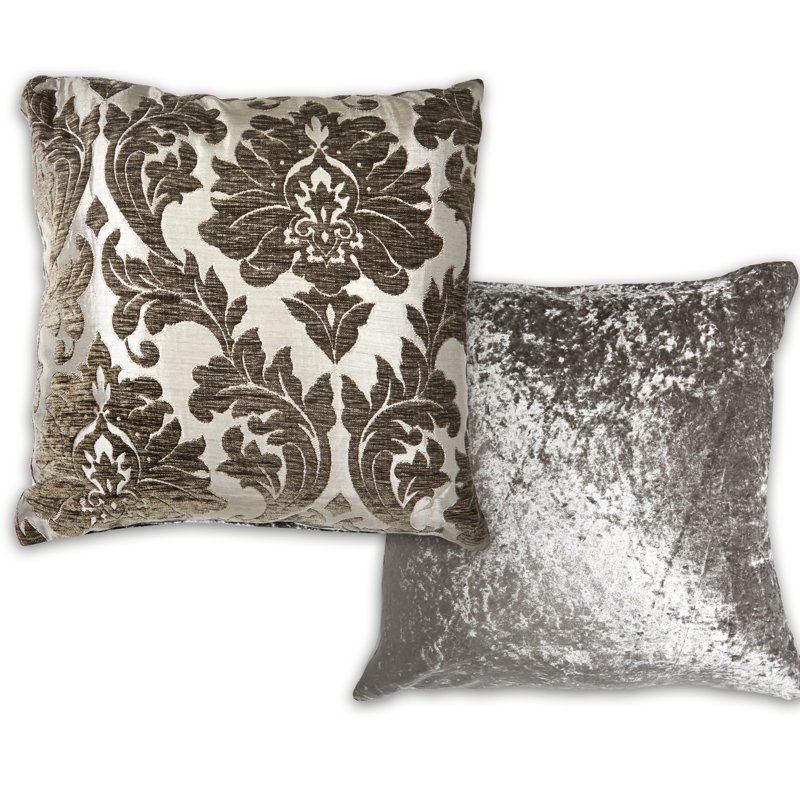 Worrell Damask Square Cushion Cover, Charcoal