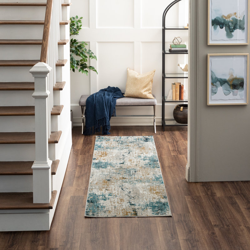 Marseille Blue Abstract Wool-Blend 30x96 Runner Rug