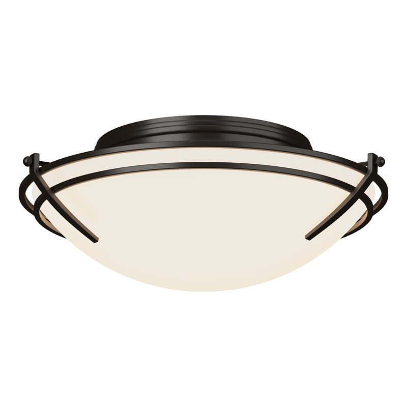 Tryne 2 - Light 15.7" Simple Bowl Flush Mount, Opal, (2) 60W A-19 E26 Medium Incandescent Bulbs, Oil Rubbed Bronze