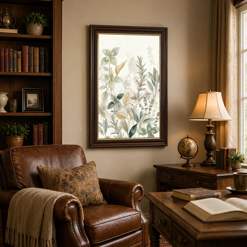 Art mural antique sur toile encadré doré pour le salon, la chambre à coucher, le bureau ou le vestibule - décoration murale décorative avec art botanique