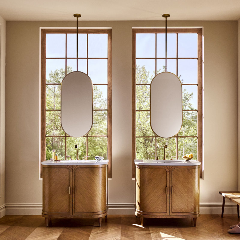 Hanging Pill Framed Mirror, Brass
