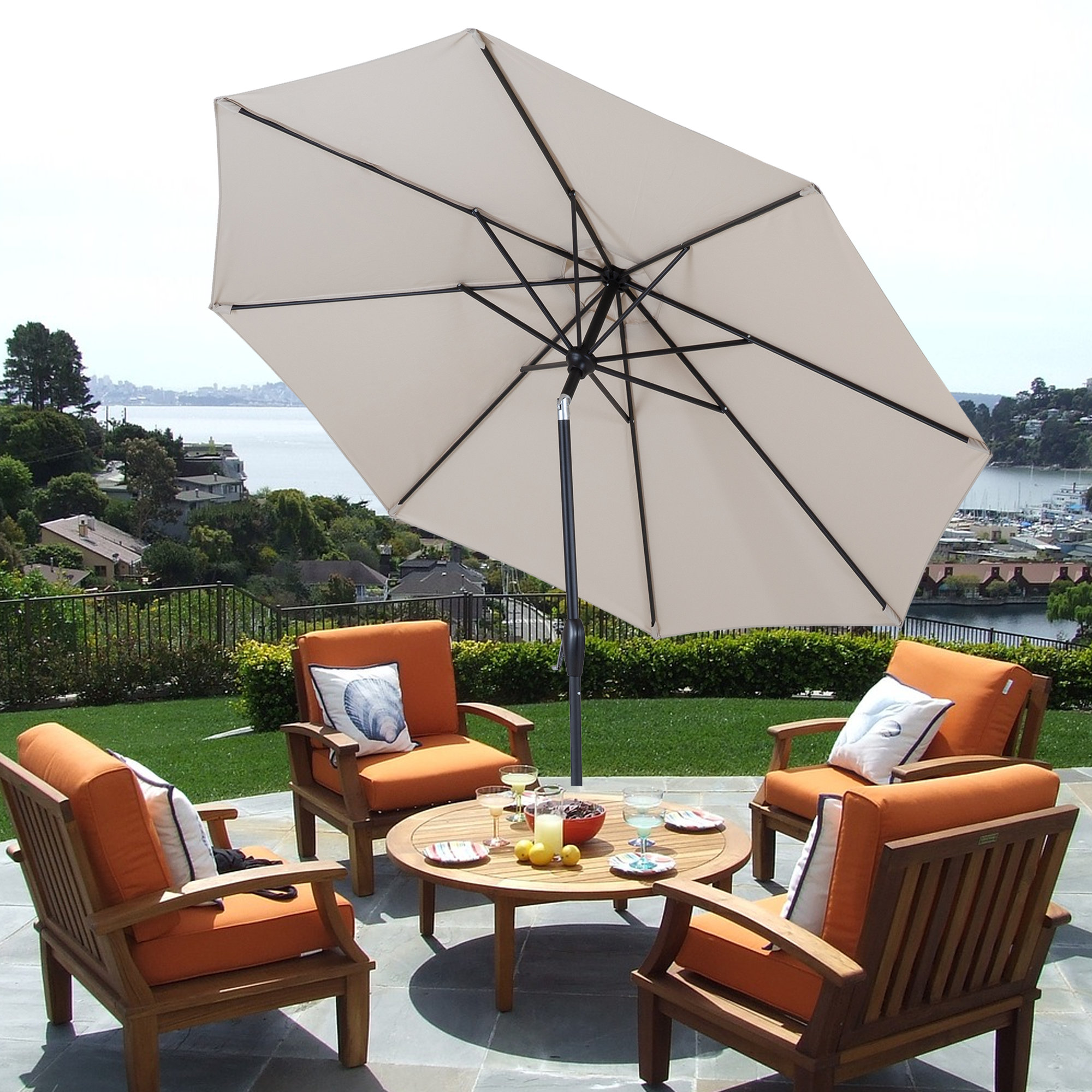 auto lift patio umbrella PURPLE LEAF Market 6' x 10' Business Semi Lift, Gray Easily adjust the shade angle by turning the crank Rumia 108'' Auto Tilt Market