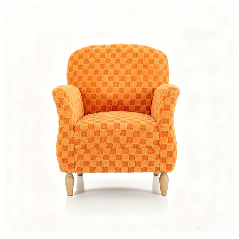 Fauteuil en velours côtelé 26,2 po de largeur, Orange, Bois jaune clair