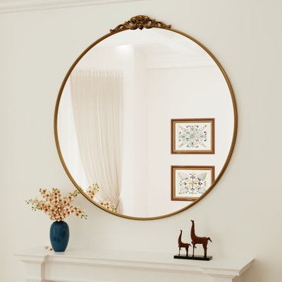 Stourbirdge Vintage Round Wall Mirror, Decorative Accent Mirror with 1.2" Iron Frame for Christmas