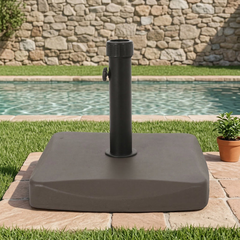 Square umbrella base with 55-pound capacity.