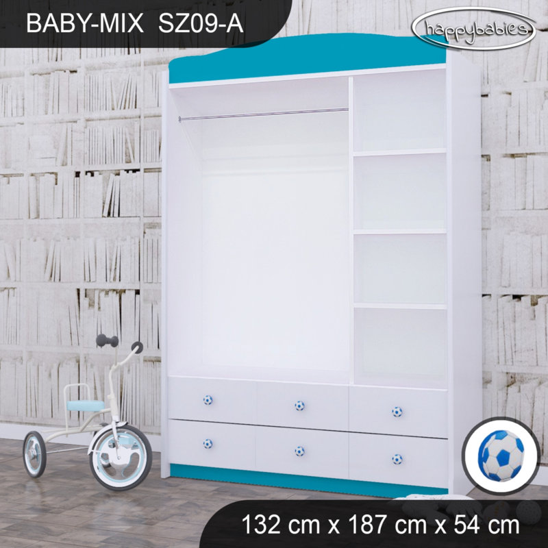 Baby 3 Door Wardrobe, Blue/White/Blue