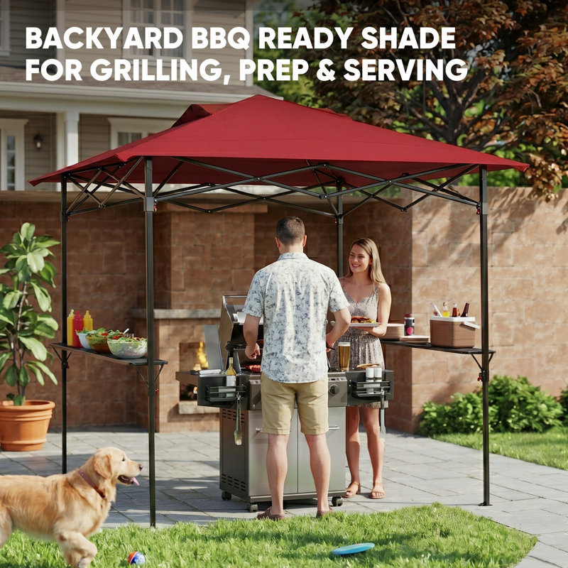 8 Ft. W x 5 Ft. D Powder Coated Steel Gazebo, Red