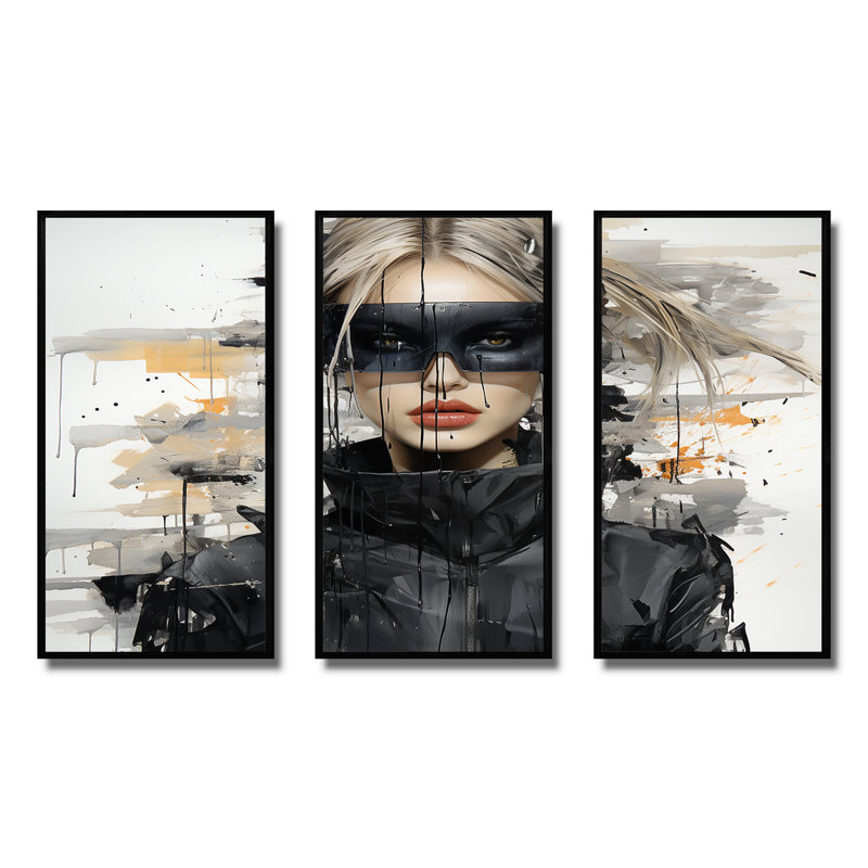 Art mural noir et gris mode futuriste I - Dior, H 40 po x l 60 po, Cadre flottant noir