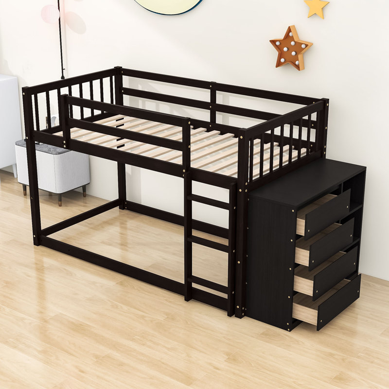Farschid Kids Bunk Bed with Drawers, Espresso, Twin