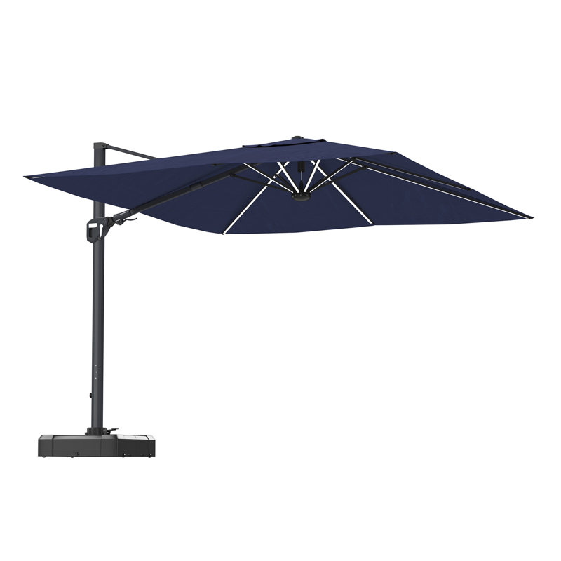 Parasol de patio en porte-à-faux 11 pi avec lumière DEL bleu marine (sans base de parasol) 11 pi
