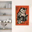 Hibou sage lisant un livre, affiche rétro vintage d'oiseau hibou dans la forêt-903686104
