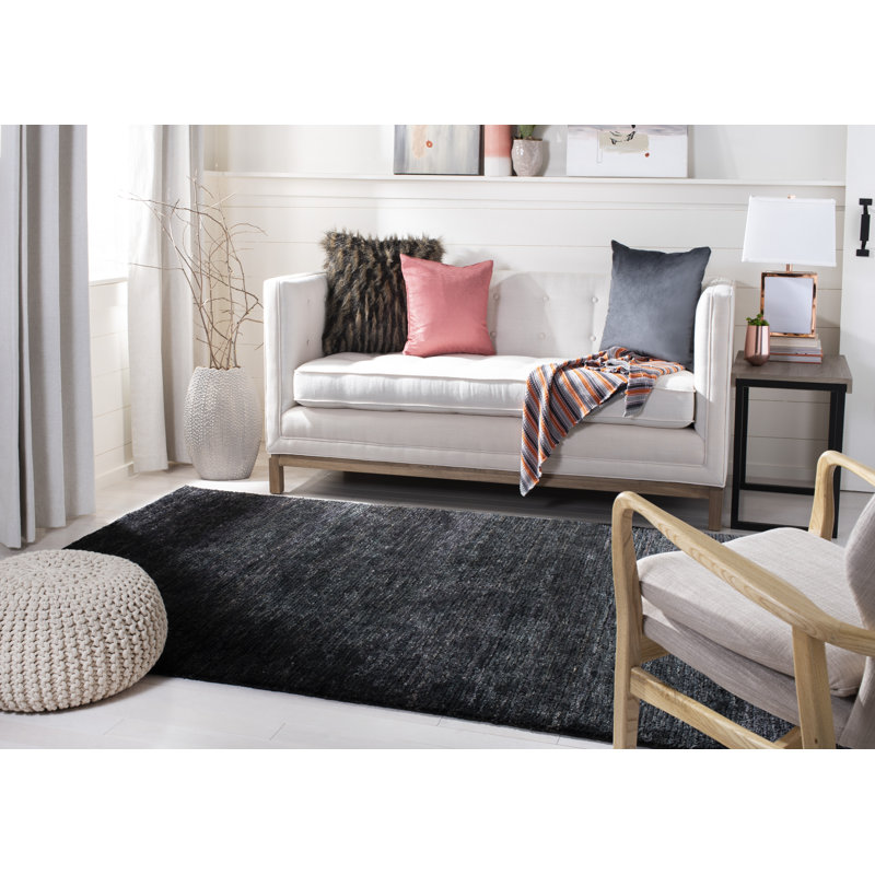 Tapis noir tissé à plat à la main Ferrera, Rectangle 6 pi x 9 pi