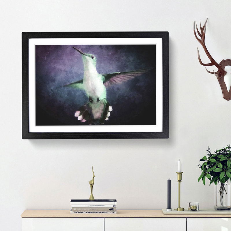 Hummingbird Bird in Flight - Picture Frame Painting Print, 45cm H x 63cm W x 2cm D, Black Framed
