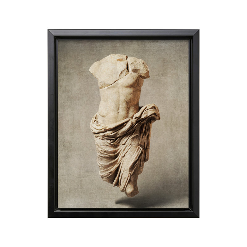 Statue romaine en marbre, Cadre noir, Canevas, H 08 po x l 10 po