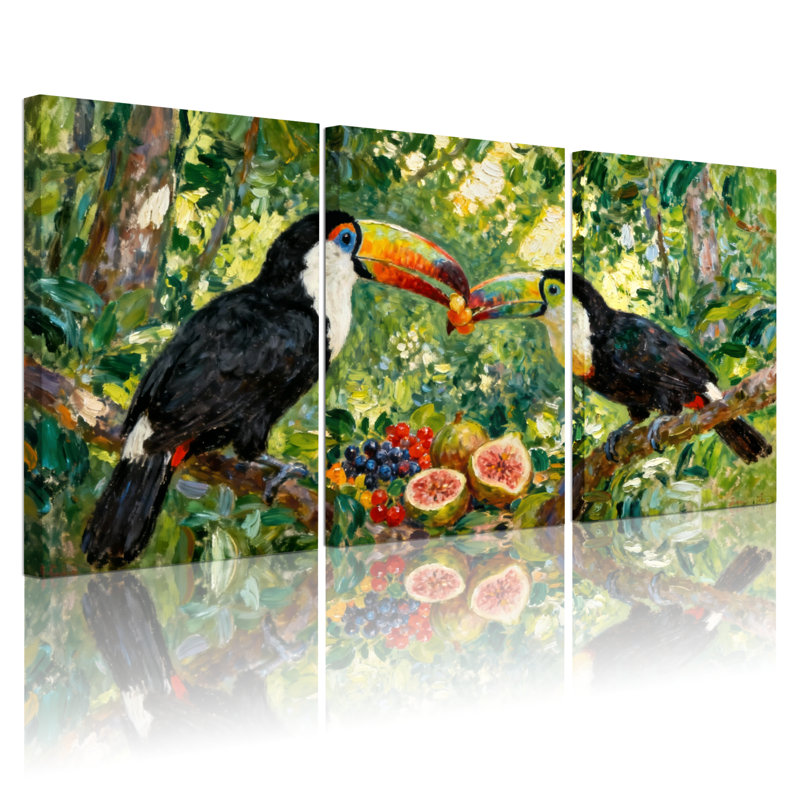 «Birds Toucan Birds Forest fruits», ensemble de 3 impressions sur toile, H 18 po x l 36 po
